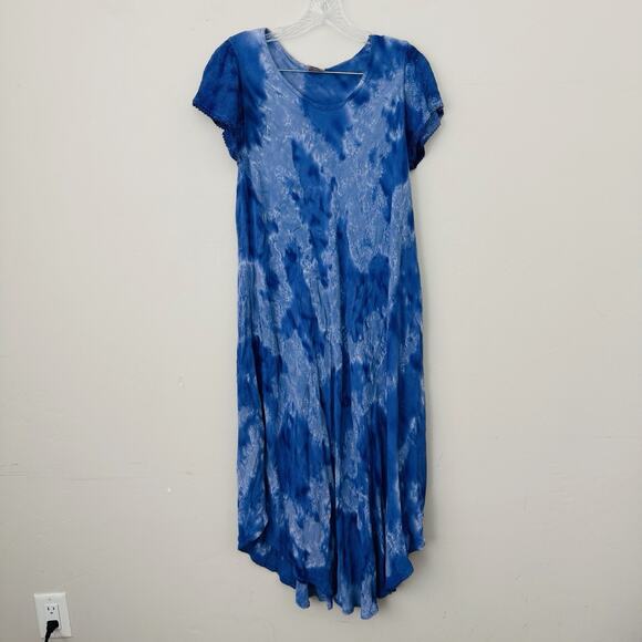 Advance Apparels Blue Tie Dye Short Sleeve Dress Women’s Free Size - Picture 1 of 6